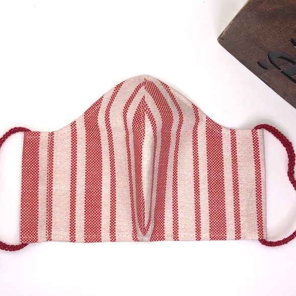 REUSABLE WASHABLE 100% Cotton Red Stripe Face Mask - Picture 7 of 16